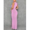 imageREORIA Womens Basic Summer Sexy Lounge Tank Long Dress Elegant Sleeveless Halter Neck Bodycon Maxi DressesPetal