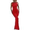 imageREORIA Womens Basic Summer Sexy Lounge Tank Long Dress Elegant Sleeveless Halter Neck Bodycon Maxi DressesRed