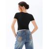imageREORIA Womens Crew Neck Short Sleeve Tops Double Lined Slim Fit T Shirts Basic TeeBlack