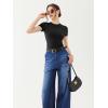 imageREORIA Womens Crew Neck Short Sleeve Tops Double Lined Slim Fit T Shirts Basic TeeBlack