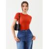 imageREORIA Womens Crew Neck Short Sleeve Tops Double Lined Slim Fit T Shirts Basic TeeRed