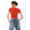 imageREORIA Womens Crew Neck Short Sleeve Tops Double Lined Slim Fit T Shirts Basic TeeRed