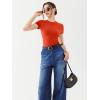 imageREORIA Womens Crew Neck Short Sleeve Tops Double Lined Slim Fit T Shirts Basic TeeRed