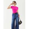 imageREORIA Womens Crew Neck Short Sleeve Tops Double Lined Slim Fit T Shirts Basic TeeRose Red