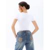 imageREORIA Womens Crew Neck Short Sleeve Tops Double Lined Slim Fit T Shirts Basic TeeWhite