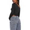 imageREORIA Womens Long Sleeve Crop Tops Double Lined Lace Off The Shoulder Tops Regular Fitted Shirts Y2k Trendy Going Out TopsBlack