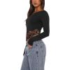 imageREORIA Womens Long Sleeve Crop Tops Double Lined Lace Off The Shoulder Tops Regular Fitted Shirts Y2k Trendy Going Out TopsBlack