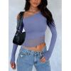 imageREORIA Womens Long Sleeve Crop Tops Double Lined Lace Off The Shoulder Tops Regular Fitted Shirts Y2k Trendy Going Out TopsBlue Nova