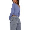 imageREORIA Womens Long Sleeve Crop Tops Double Lined Lace Off The Shoulder Tops Regular Fitted Shirts Y2k Trendy Going Out TopsBlue Nova