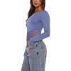 imageREORIA Womens Long Sleeve Crop Tops Double Lined Lace Off The Shoulder Tops Regular Fitted Shirts Y2k Trendy Going Out TopsBlue Nova