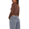 imageREORIA Womens Long Sleeve Crop Tops Double Lined Lace Off The Shoulder Tops Regular Fitted Shirts Y2k Trendy Going Out TopsCoffee