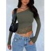 imageREORIA Womens Long Sleeve Crop Tops Double Lined Lace Off The Shoulder Tops Regular Fitted Shirts Y2k Trendy Going Out TopsGrayish Green