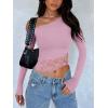 imageREORIA Womens Long Sleeve Crop Tops Double Lined Lace Off The Shoulder Tops Regular Fitted Shirts Y2k Trendy Going Out TopsPetal