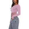 imageREORIA Womens Long Sleeve Crop Tops Double Lined Lace Off The Shoulder Tops Regular Fitted Shirts Y2k Trendy Going Out TopsPetal