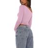 imageREORIA Womens Long Sleeve Crop Tops Double Lined Lace Off The Shoulder Tops Regular Fitted Shirts Y2k Trendy Going Out TopsPetal