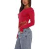 imageREORIA Womens Long Sleeve Crop Tops Double Lined Lace Off The Shoulder Tops Regular Fitted Shirts Y2k Trendy Going Out TopsRed