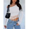 imageREORIA Womens Long Sleeve Crop Tops Double Lined Lace Off The Shoulder Tops Regular Fitted Shirts Y2k Trendy Going Out TopsWhite