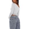 imageREORIA Womens Long Sleeve Crop Tops Double Lined Lace Off The Shoulder Tops Regular Fitted Shirts Y2k Trendy Going Out TopsWhite