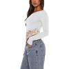 imageREORIA Womens Long Sleeve Crop Tops Double Lined Lace Off The Shoulder Tops Regular Fitted Shirts Y2k Trendy Going Out TopsWhite