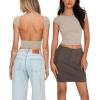 imageREORIA Womens Sexy Backless Going Out Crop Tops Double Lined T Shirts Open Back Y2k Trendy Crop TopsApricot