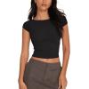 imageREORIA Womens Sexy Backless Going Out Crop Tops Double Lined T Shirts Open Back Y2k Trendy Crop TopsBlack
