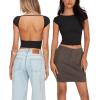 imageREORIA Womens Sexy Backless Going Out Crop Tops Double Lined T Shirts Open Back Y2k Trendy Crop TopsBlack