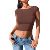 imageREORIA Womens Sexy Backless Going Out Crop Tops Double Lined T Shirts Open Back Y2k Trendy Crop TopsCoffee