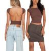 imageREORIA Womens Sexy Backless Going Out Crop Tops Double Lined T Shirts Open Back Y2k Trendy Crop TopsCoffee