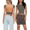 imageREORIA Womens Sexy Backless Going Out Crop Tops Double Lined T Shirts Open Back Y2k Trendy Crop TopsGrey