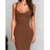 imageREORIA Womens Summer Cowl Neck Mesh Sleeveless Tank Dress Sexy Double Lined Bodycon Maxi Long DressesBrown