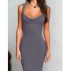 imageREORIA Womens Summer Cowl Neck Mesh Sleeveless Tank Dress Sexy Double Lined Bodycon Maxi Long DressesDeep Grey