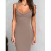 imageREORIA Womens Summer Cowl Neck Mesh Sleeveless Tank Dress Sexy Double Lined Bodycon Maxi Long DressesKhaki