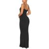 imageREORIA Womens Summer Lace Slip Lounge Long Dress Sexy Casual Elegant Backless Ribbed Bodycon Maxi DressesBlack