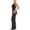 imageREORIA Womens Summer Sexy One Shoulder Formal Long Dress Wedding Guest Elegant Sleeveless Ribbed Bodycon Maxi DressesBlack