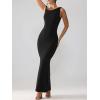 imageREORIA Womens Summer Sexy One Shoulder Formal Long Dress Wedding Guest Elegant Sleeveless Ribbed Bodycon Maxi DressesBlack