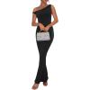 imageREORIA Womens Summer Sexy One Shoulder Formal Long Dress Wedding Guest Elegant Sleeveless Ribbed Bodycon Maxi DressesBlack