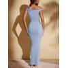 imageREORIA Womens Summer Sexy One Shoulder Formal Long Dress Wedding Guest Elegant Sleeveless Ribbed Bodycon Maxi DressesBlue