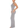 imageREORIA Womens Summer Sexy One Shoulder Formal Long Dress Wedding Guest Elegant Sleeveless Ribbed Bodycon Maxi DressesHeather Grey