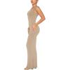 imageREORIA Womens Summer Sexy One Shoulder Formal Long Dress Wedding Guest Elegant Sleeveless Ribbed Bodycon Maxi DressesKhaki