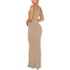 imageREORIA Womens Summer Sexy One Shoulder Formal Long Dress Wedding Guest Elegant Sleeveless Ribbed Bodycon Maxi DressesKhaki