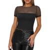 imageREORIA Womens Summer Trendy Sexy Crew Neck Short Sleeve Sheer Mesh Going Out Tops Slim Fit T Shirts Crop top TeeBlack