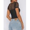imageREORIA Womens Summer Trendy Sexy Crew Neck Short Sleeve Sheer Mesh Going Out Tops Slim Fit T Shirts Crop top TeeBlack