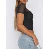 imageREORIA Womens Summer Trendy Sexy Crew Neck Short Sleeve Sheer Mesh Going Out Tops Slim Fit T Shirts Crop top TeeBlack
