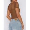imageREORIA Womens Summer Trendy Sexy Crew Neck Short Sleeve Sheer Mesh Going Out Tops Slim Fit T Shirts Crop top TeeBrown