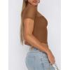 imageREORIA Womens Summer Trendy Sexy Crew Neck Short Sleeve Sheer Mesh Going Out Tops Slim Fit T Shirts Crop top TeeBrown