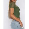 imageREORIA Womens Summer Trendy Sexy Crew Neck Short Sleeve Sheer Mesh Going Out Tops Slim Fit T Shirts Crop top TeeDark Green