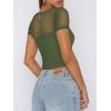 imageREORIA Womens Summer Trendy Sexy Crew Neck Short Sleeve Sheer Mesh Going Out Tops Slim Fit T Shirts Crop top TeeDark Green