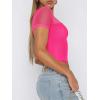 imageREORIA Womens Summer Trendy Sexy Crew Neck Short Sleeve Sheer Mesh Going Out Tops Slim Fit T Shirts Crop top TeeNeon Rose Red