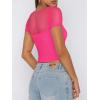 imageREORIA Womens Summer Trendy Sexy Crew Neck Short Sleeve Sheer Mesh Going Out Tops Slim Fit T Shirts Crop top TeeNeon Rose Red