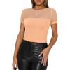 imageREORIA Womens Summer Trendy Sexy Crew Neck Short Sleeve Sheer Mesh Going Out Tops Slim Fit T Shirts Crop top TeePeach Fuzz